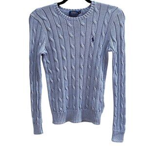 Polo Ralph Lauren Pima Cotton Cable Knit Sweater Blue Sz SP Preppy Quiet Luxury